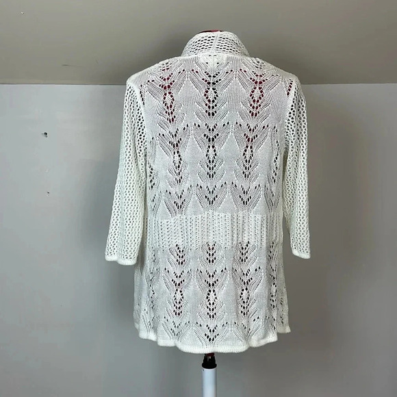 Tradition petite pointelle ivory long sleeve duster assymetrical hem  14P - 16P - Picture 2 of 6